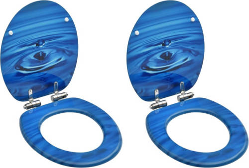 VidaXL Toiletbrillen Met Soft-close Deksel 2 St Waterdruppel Mdf Blauw