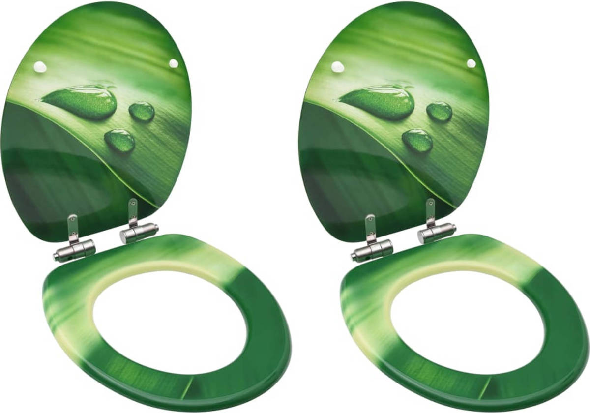 VidaXL Toiletbrillen Met Soft-close Deksel 2 St Waterdruppel Mdf Groen