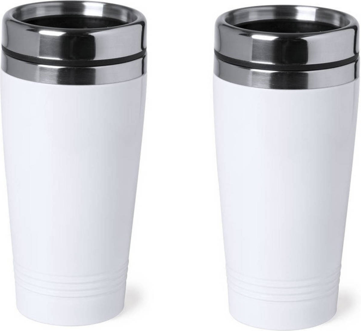 Bellatio Design 2x Stuks Rvs Warmhoudbeker/warm Houd Beker Metallic Wit 450 Ml - Thermosbeker