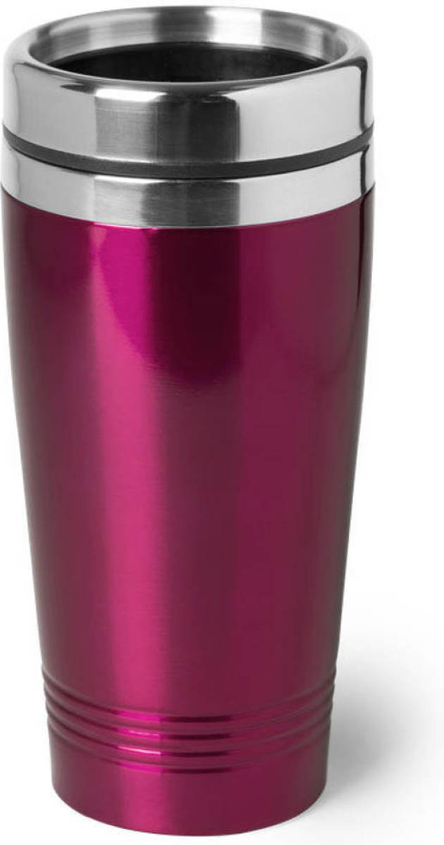 Bellatio Design Rvs Warmhoudbeker/warm Houd Beker Metallic Fuchsia Roze 450 Ml - Thermosbeker