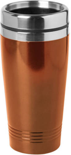 Bellatio Design Rvs Warmhoudbeker/warm Houd Beker Metallic Oranje 450 Ml - Thermosbeker