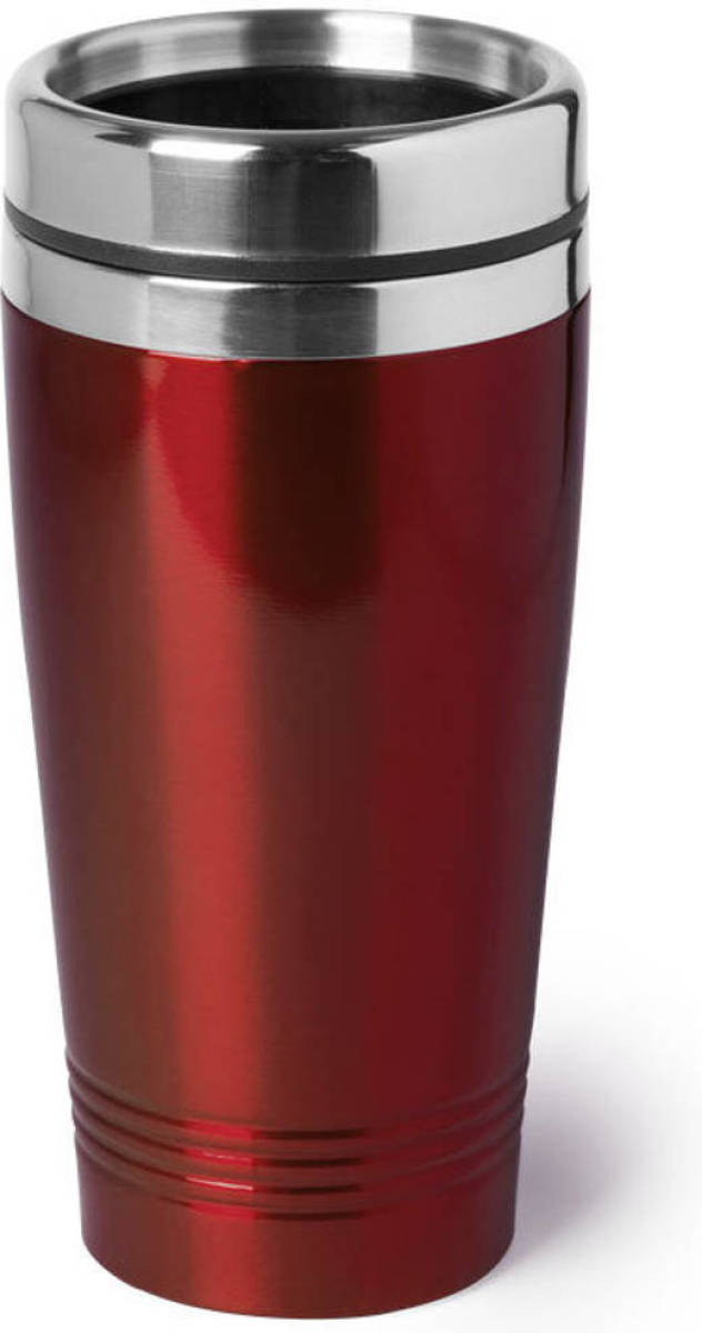 Bellatio Design Rvs Warmhoudbeker/warm Houd Beker Metallic Rood 450 Ml - Thermosbeker