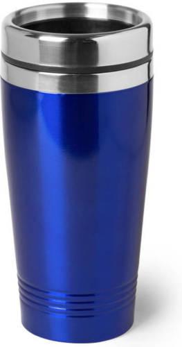 Bellatio Design Rvs Warmhoudbeker/warm Houd Beker Metallic Blauw 450 Ml - Thermosbeker