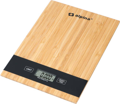 Alpina Digitale Keukenweegschaal - Automatische Uitschakeling - Tarra-functie - Tot 5 Kilo - Bamboe