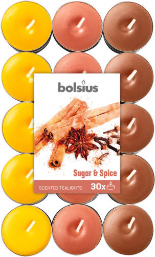 Bolsius Geurkaarsen Theelicht Sugar & Spice Bruin/geel 30 Stuks