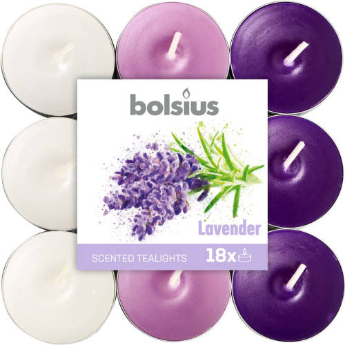 Bolsius Geurkaarsen Theelicht Lavender Paars/wit 18 Stuks