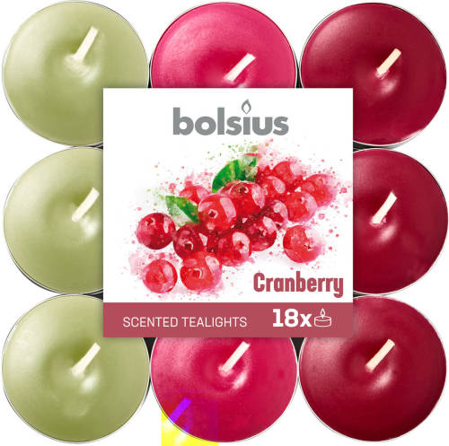 Bolsius Geurkaarsen Theelicht Cranberry Rood/wit 18 Stuks
