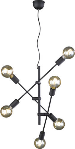 BES LED Led Hanglamp - Trion Ross - E27 Fitting - 6-lichts - Rond - Mat Zwart - Aluminium