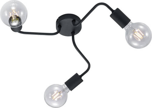 BES LED Led Plafondlamp - Trion Dolla - E27 Fitting - 3-lichts - Rond - Mat Zwart - Aluminium