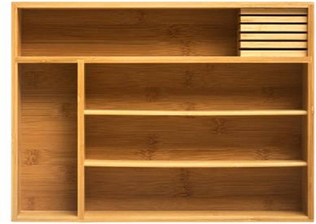 4Goodz Bestekbak Bamboe Met Messenhouder - 28x38x6,9 Cm - Bruin
