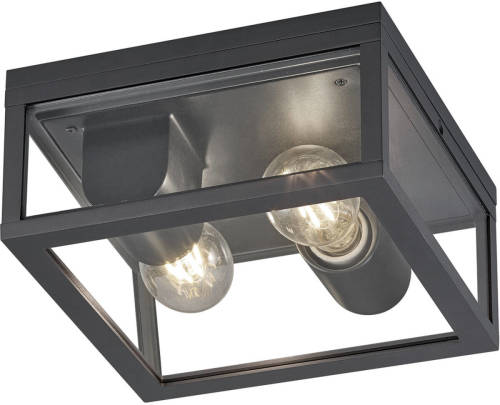 BES LED Led Tuinverlichting - Tuinlamp Plafond - Trion Garinola - E27 Fitting - 2-lichts - Mat Zwart - Aluminium