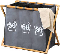 Decopatent Wassorteerder 3 Vakken - Wasmand Fsc® Bamboe Houten Frame - Sorteer Op