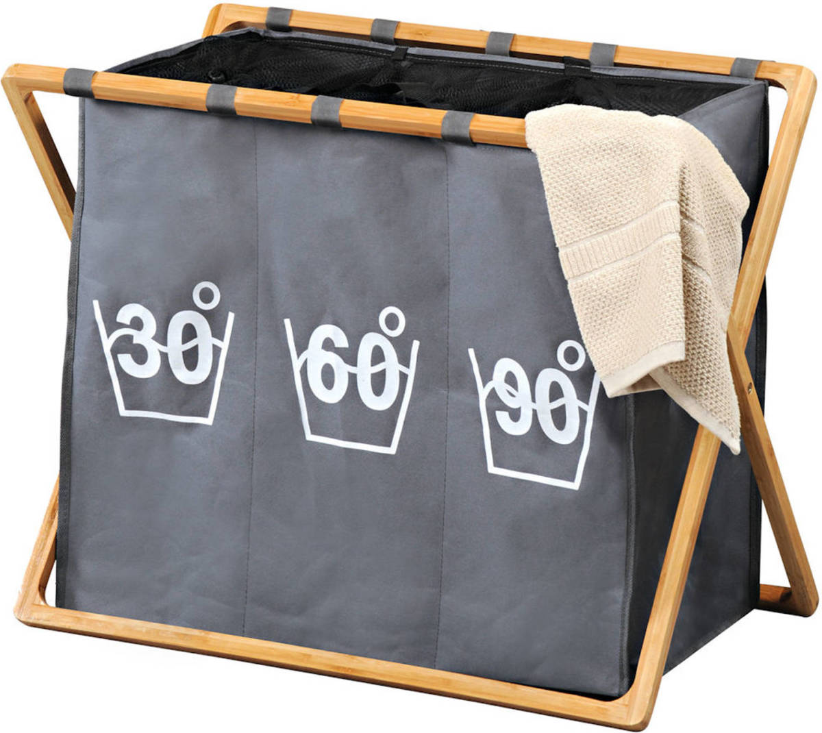 Decopatent Wassorteerder 3 Vakken - Wasmand Fsc® Bamboe Houten Frame - Sorteer Op