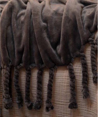 Dutch Decor Florijn - Plaid Charcoal Grey 150x200 Cm