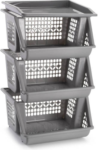 Forte Plastics 1x Lichtgrijze Opberg Kratten/kasten/organizers 3 Vakken 62 Cm - Opbergmanden