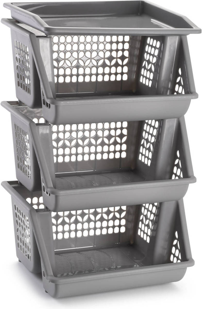 Forte Plastics 1x Lichtgrijze Opberg Kratten/kasten/organizers 3 Vakken 62 Cm - Opbergmanden