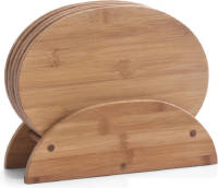 Zeller 6x Ovale Bamboe Houten Snijplanken Met Houder 24 Cm - Snijplanken