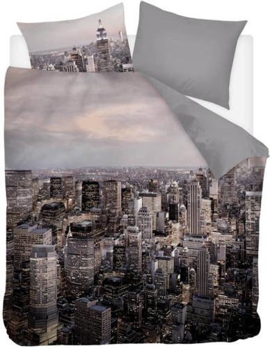 Snoozing Citylights - Flanel - Dekbedovertrek - Tweepersoons - 200x200/220 Cm - Grijs