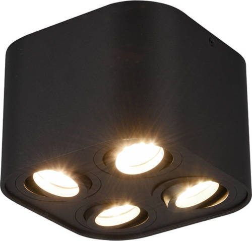 BES LED Led Plafondlamp - Plafondverlichting - Trion Cosmin - Gu10 Fitting - 4-lichts - Vierkant - Mat Zwart - Aluminium