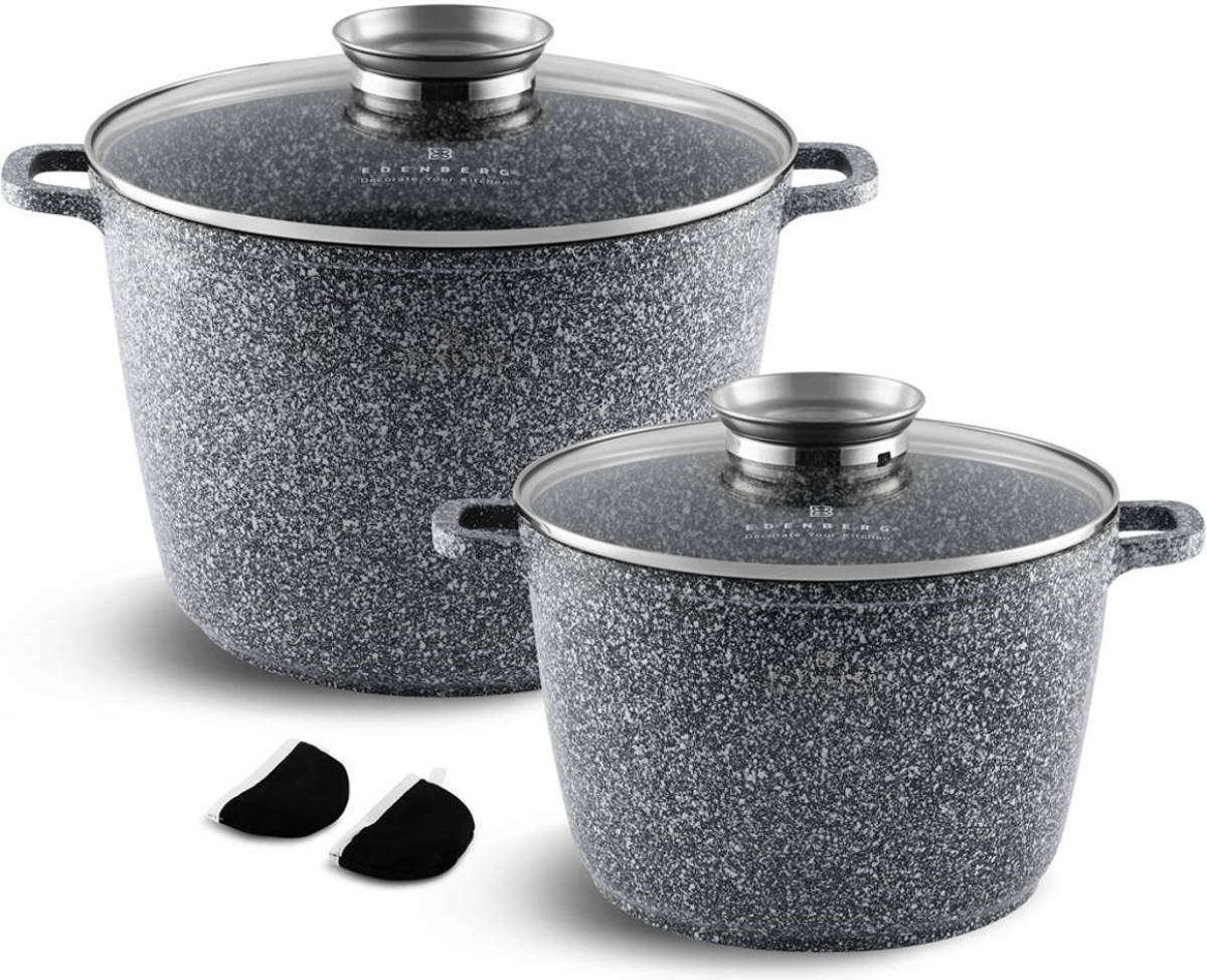 EDENBERG Stonetec Line - 4-delige Luxe Pannenset Met Aroma Dop - Incl. 2x Pannenlapje