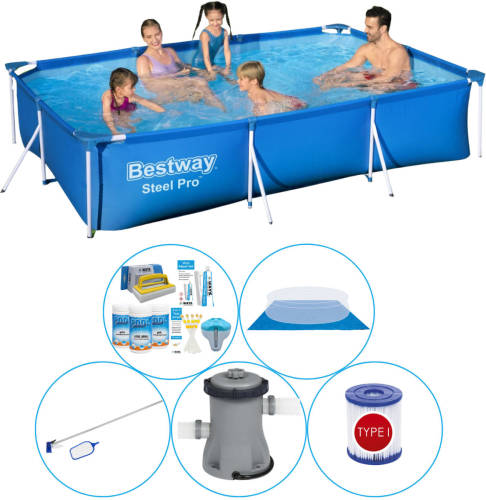 Bestway Steel Pro Rechthoekig 300x201x66 Cm - 6-delig - Zwembad Pakket