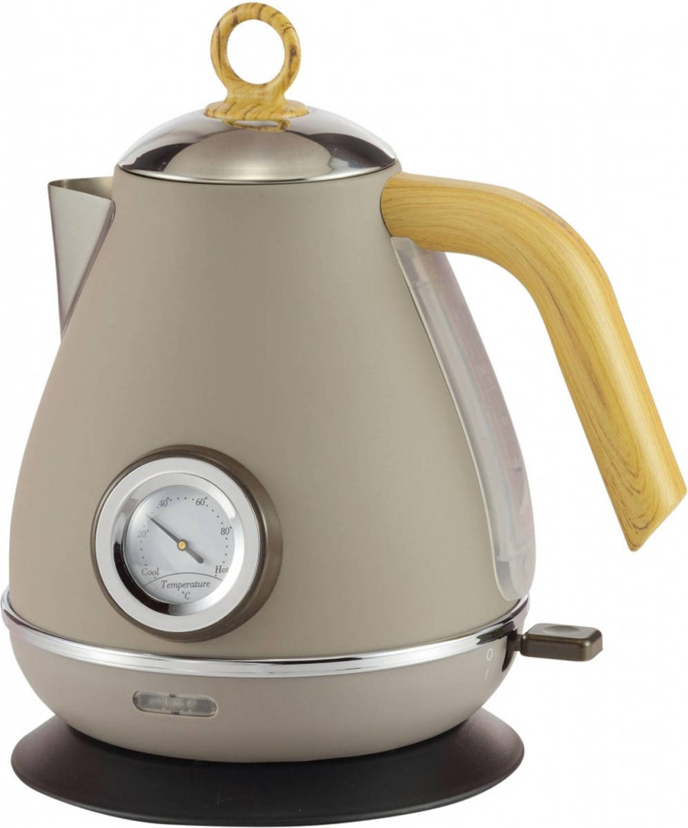Kassel - Retro Waterkoker - 1,7l - Rvs - Grijs/beige - Met Thermometer