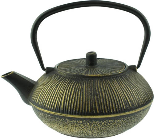 Orange85 Gietijzeren Theepot - 0.8l - Emaille - Zwart Met Goud - Japans - Tetsubin - Losse Thee - 4 Kopjes - Met Filter