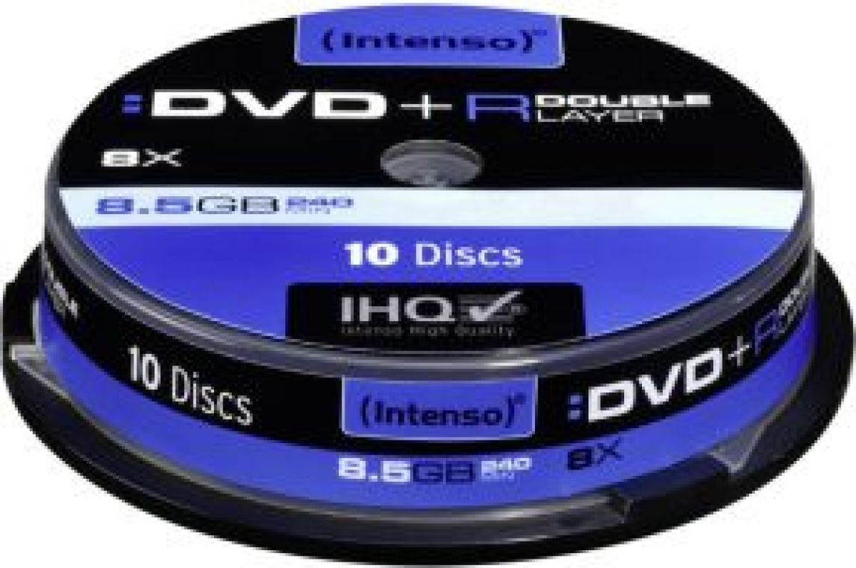 1x10 Intenso DVDR 8.5GB 8x Speed. dubbel laags Cakebox