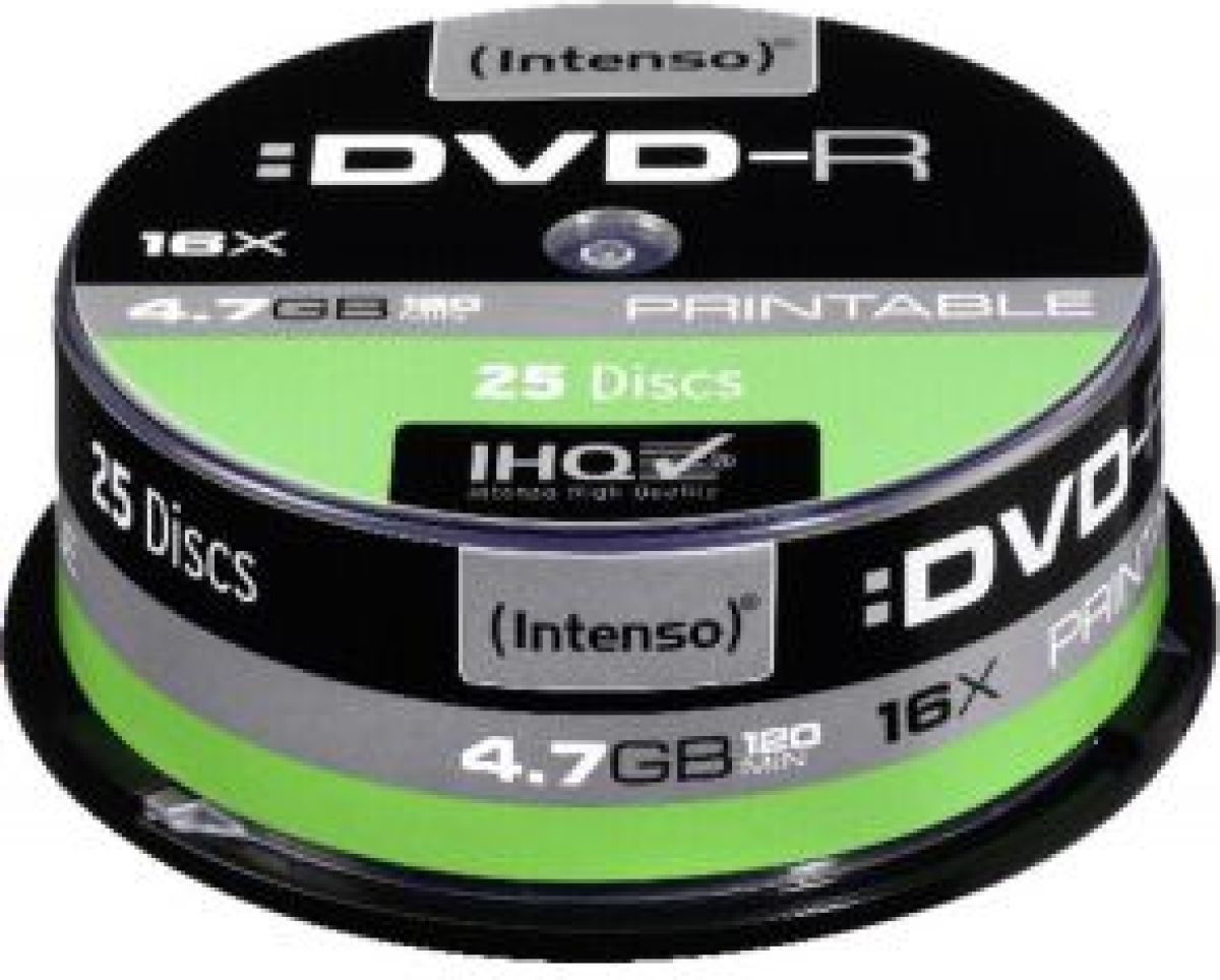 1x25 Intenso DVD-R 4.7GB 16x Speed Cakebox printable