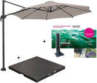 Garden Impressions Hawaii Zweefparasol S Ø300 - Donker Grijs/zand Met 60 Kg Parasolvoet En Parasolhoes
