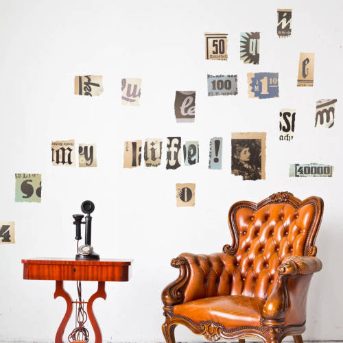 Walplus Home Decoratie Sticker - Vintage Krantenknipsel Getallen En Letters