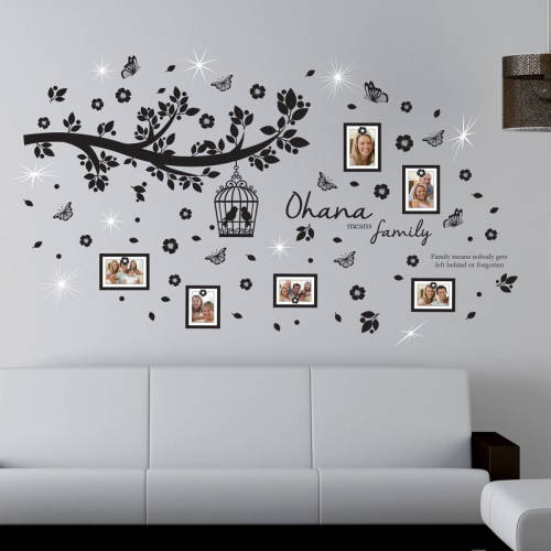 Walplus Home Decoratie Sticker - Ohana Familieboom Foto Frames Met 9 Swarovski Kristallen