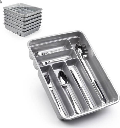 Forte Plastics Bestekbak/bestekhouders 6-vaks Zilver 40 X 30 Cm - Bestekbakken