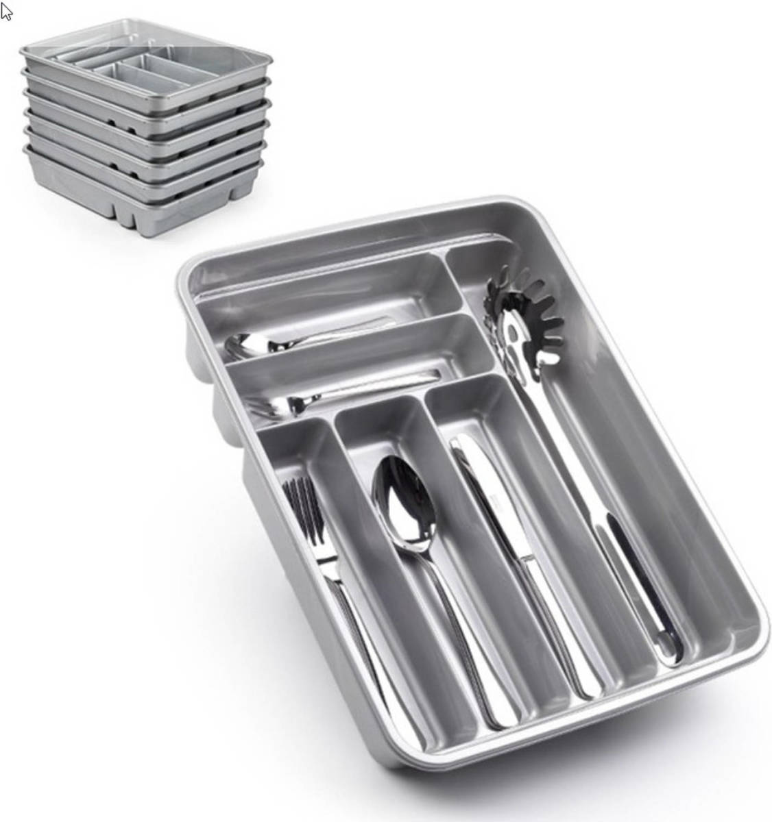 Forte Plastics Bestekbak/bestekhouders 6-vaks Zilver 40 X 30 Cm - Bestekbakken