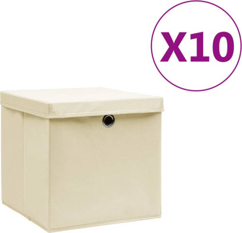 VidaXL Opbergboxen Met Deksels 10 St 28x28x28 Cm Crème