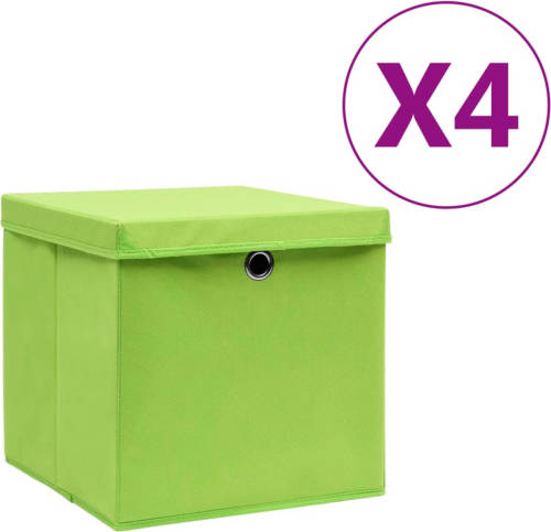 VidaXL Opbergboxen Met Deksels 4 St 28x28x28 Cm Groen