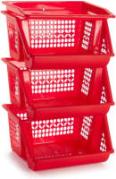 Forte Plastics 1x Rode Opberg Kratten/kasten/organizers 3 Vakken 62 X 32 Cm - Opbergmanden