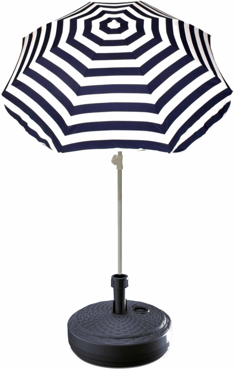 Summertime Blauw Gestreepte Strand/tuin Basic Parasol Van Nylon 180 Cm + Parasolvoet Antraciet - Parasols
