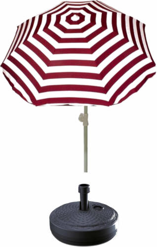 Summertime Rood Gestreepte Strand/tuin Basic Parasol Van Nylon 180 Cm + Parasolvoet Antraciet - Parasols