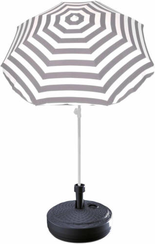 Summertime Grijs Gestreepte Strand/tuin Basic Parasol Van Nylon 180 Cm + Parasolvoet Antraciet - Parasols