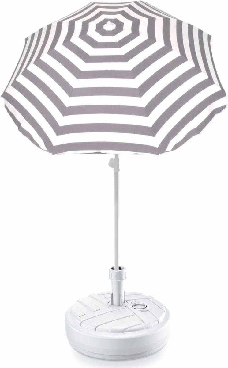 Summertime Grijs Gestreepte Strand/tuin Basic Parasol Van Nylon 180 Cm + Parasolvoet Wit - Parasols
