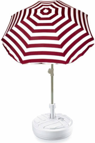 Summertime Rood Gestreepte Strand/tuin Basic Parasol Van Nylon 180 Cm + Parasolvoet Wit - Parasols