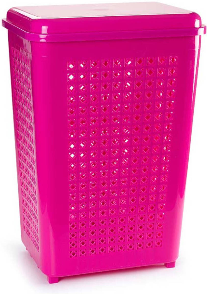 Forte Plastics Grote Wasmand Met Deksel Van 50 Liter In Het Fuchsia Roze - Wasmanden