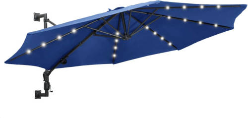 VidaXL Wandparasol Met Led's En Metalen Paal 300 Cm Blauw